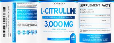 Dorado Nutrition L-Citrulline 3000 mg source label used in the packaging illustration