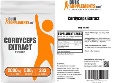 BulkSupplements.com Cordyceps Extract Powder 2000 mg product packaging
