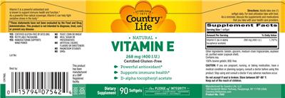 Country Life Natural Vitamin E 268 (400 IU) product packaging