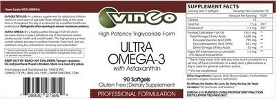 Vinco Ultra Omega-3 with Astaxanthin source label used in the packaging illustration