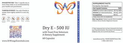 Dr. Wong's Essentials Dry E - 500 IU source label used in the packaging illustration