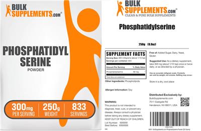 BulkSupplements.com Phosphatidylserine Powder 300 mg source label used in the packaging illustration