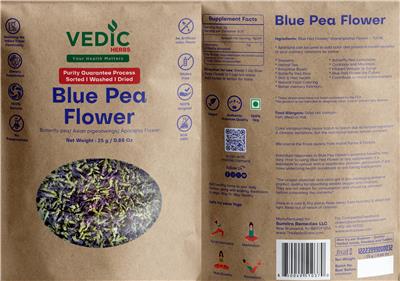 Vedic Herbs Blue Pea Flower source label used in the packaging illustration