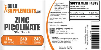 BulkSupplements.com Zinc Picolinate Softgels 11 mg product packaging