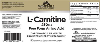 Windmill L-Carnitine 250 mg source label used in the packaging illustration