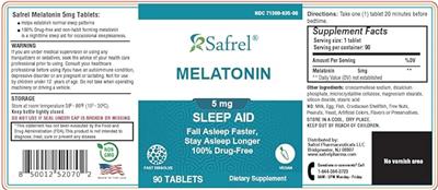 Safrel Melatonin 5 mg source label used in the packaging illustration