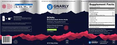 Gnarly Sports Nutrition BCAAs with Caffeine Lemon Lime source label used in the packaging illustration