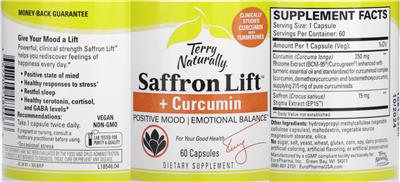 Terry Naturally Saffron Lift + Curcumin source label used in the packaging illustration