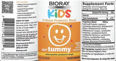 Bioray Kids NDF Tummy Raspberry source label used in the packaging illustration