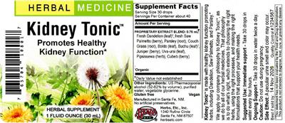 Herbs Etc. Kidney Tonic source label used in the packaging illustration