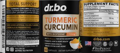 dr.bo Turmeric Curcumin source label used in the packaging illustration