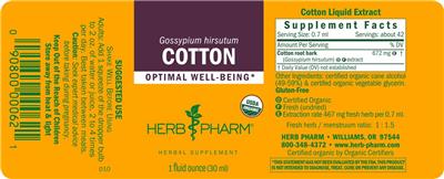 Herb Pharm Cotton source label used in the packaging illustration