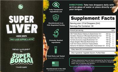 SuperBonsai Super Liver source label used in the packaging illustration