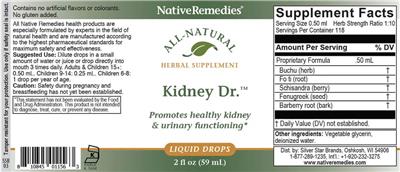 Native Remedies Kidney Dr. source label used in the packaging illustration