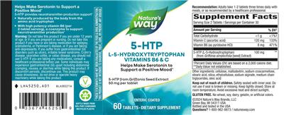Nature's Way 5-HTP source label used in the packaging illustration