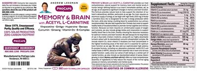 ProCaps Memory & Brain with Acetyl L-Carnitine source label used in the packaging illustration