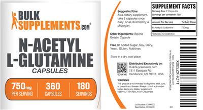 BulkSupplements.com N-Acetyl L-Glutamine 750 mg Capsules product packaging