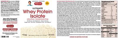ProCaps Ultimate Whey Protein Isolate Unflavored source label used in the packaging illustration