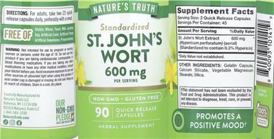 Nature's Truth Standardized St. John's Wort 600 mg product packaging