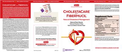 ProCaps CholestaCare plus Fibermucil source label used in the packaging illustration