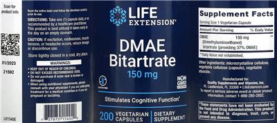 Life Extension DMAE Bitartrate 150 mg product packaging