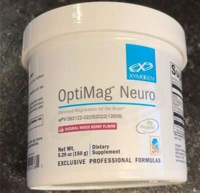 XYMOGEN OptiMag Neuro Natural Mixed Berry Flavor source label used in the packaging illustration
