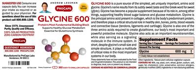 ProCaps Glycine 600 source label used in the packaging illustration