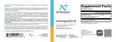 XYMOGEN Ashwagandha 35 source label used in the packaging illustration