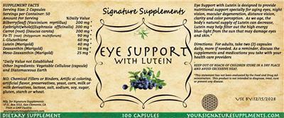 Signature Supplements Eye Support with Lutein source label used in the packaging illustration