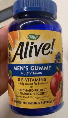 Nature's Way Alive! Men's Gummy Multivitamin Fruit Flavored source label used in the packaging illustration