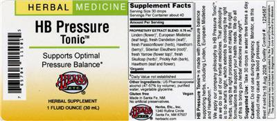 Herbs Etc. HB Pressure Tonic source label used in the packaging illustration
