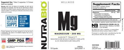 NutraBio Magnesium 200 mg source label used in the packaging illustration