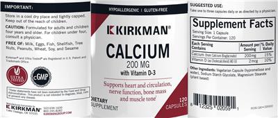Kirkman Calcium 200 mg source label used in the packaging illustration