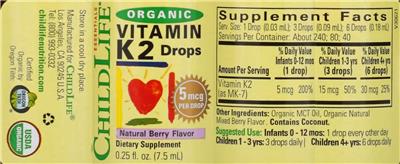 ChildLife Essentials Organic Vitamin K2 Drops 5 mcg Natural Berry Flavor product packaging