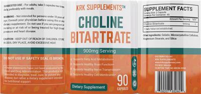 KRK Supplements Choline Bitartrate source label used in the packaging illustration