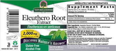 Nature's Answer Eleuthero Root Extract 2000 mg Alcohol-Free source label used in the packaging illustration