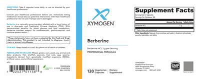 XYMOGEN Berberine source label used in the packaging illustration