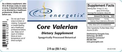 Energetix Core Valerian source label used in the packaging illustration