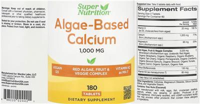 Super-Nutrition Algae-Based Calcium 1000 mg source label used in the packaging illustration