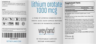 Weyland Brain Nutrition Lithium Orotate 1000 mcg source label used in the packaging illustration