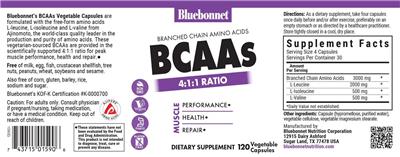 Bluebonnet BCAAs 4:1:1 Ratio source label used in the packaging illustration