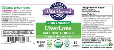 Oregon's Wild Harvest Biodynamic LiverLove Extract source label used in the packaging illustration