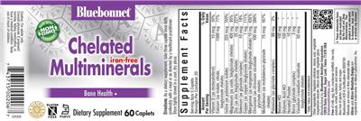 Bluebonnet Chelated Multiminerals Iron-Free source label used in the packaging illustration