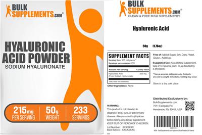 BulkSupplements.com Hyaluronic Acid Powder 215 mg product packaging
