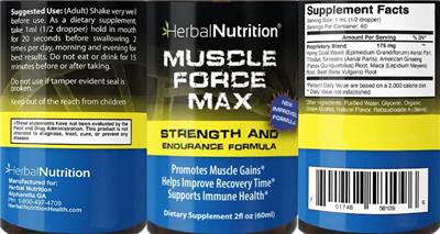 Herbal Nutrition Muscle Force Max source label used in the packaging illustration