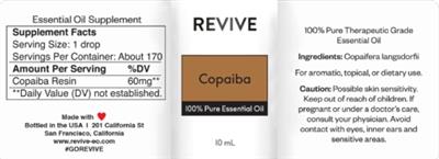 Revive Copaiba source label used in the packaging illustration