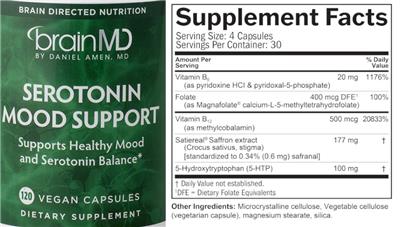 BrainMD Serotonin Mood Support source label used in the packaging illustration