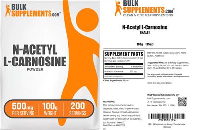 BulkSupplements.com N-Acetyl L-Carnosine Powder 500 mg product packaging