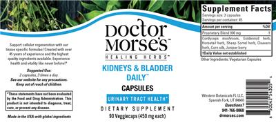 Doctor Morse's Healing Herbs Kidneys & Bladder Daily Capsules 450 mg product packaging