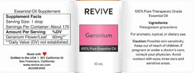 Revive Geranium source label used in the packaging illustration